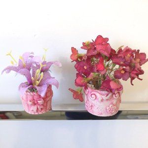Vintage Spring Mini Artificial Flower and Pot Bow